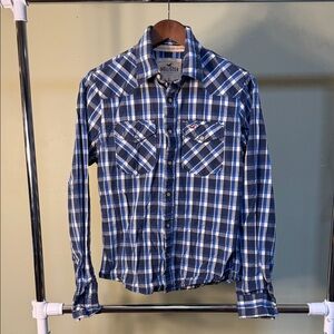 Y2K Hollister Men's Navy Checkered Shirt